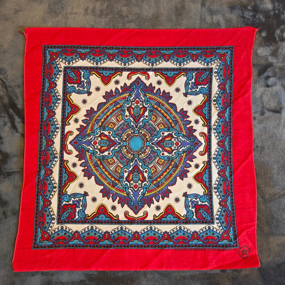 Vintage Springs Industries Red Paisley Bandana Made in USA Cotton Blend Scarf